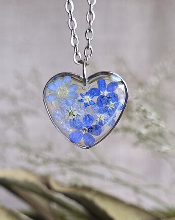 Wieczne kwiaty srebrny wisiorek kwiaty naszyjnik niezapominajki serce serduszko, zkwiatem