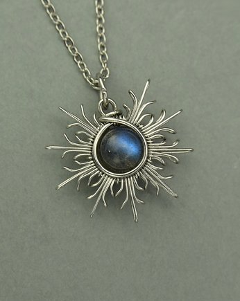 Wisiorek słoneczko niebieski labradoryt wire wrapping słońce, Agata Rozanska