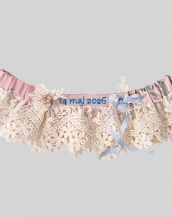 Podwiązka z jedwabiu naturalnego sygnowana personalizowanym haftem - Flora, INEGRI