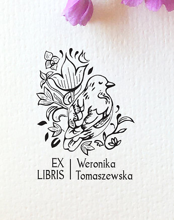 Stempel Ex libris PTASZEK W KWIATACH, Malu Studio