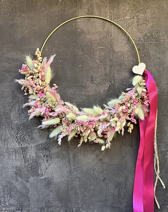 Wiosenny wianek z suszonych kwiatów, wielkanocny, Rosa