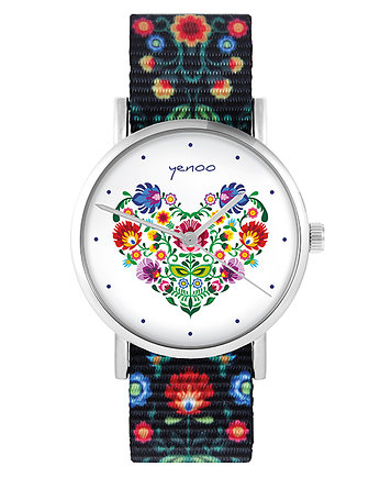 Zegarek - Serce folkowe - folk czarny, nato, yenoo