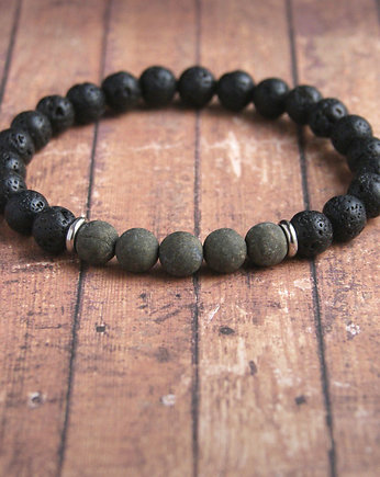 Męska bransoletka :: PIRYT matowy & lawa, kaktusia