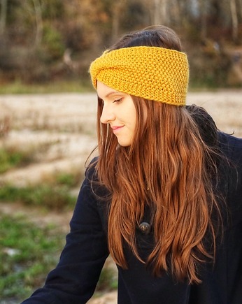 Żółta opaska merino twist, Holy Alpaca Knit