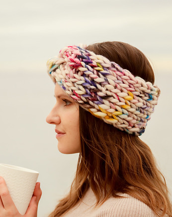 Kolorowa opaska turban z grubej wełny ręcznie farbowanej, Holy Alpaca Knit