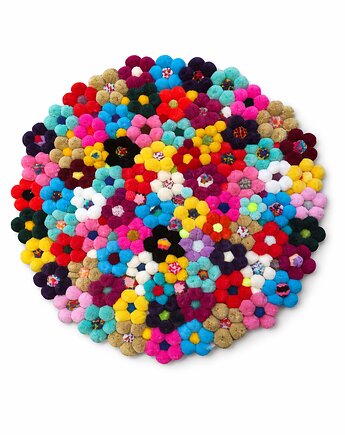 Okrągły dywan pompony kwiaty, Lovekulkowe