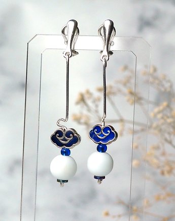 SPACER W CHMURACH - srebrne długie klipsy, Chodelska Art Studio