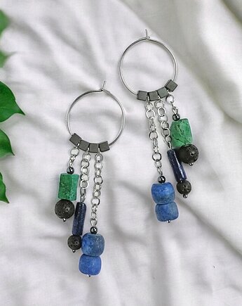 UNIKATOWE kolczyki : chryzokola, lapis lazuli, lawa, kaktusia