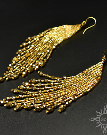 Skúfar, złote "indiańskie" kolczyki, beading, Sol