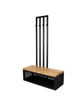 Ławka Metalowa Z Wieszakiem Loft Siedzisko Drewno Lite Dąb LM-72, EMRA WOOD DESIGN