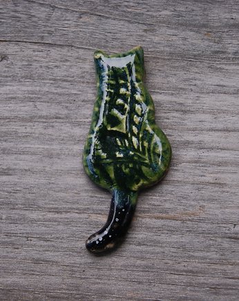 Ceramiczny magnes kot zielony, Gliniana Koniczynka