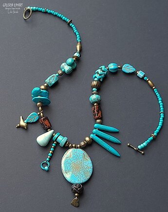 Lato na turkusowo naszyjnik w stylu boho unikat ręcznie robiony PREZENT, Galeria Limart