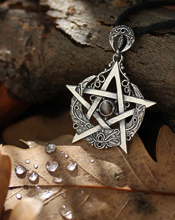 Pentagram księżycowy ze srebrzystym obsydianem, Drakonaria