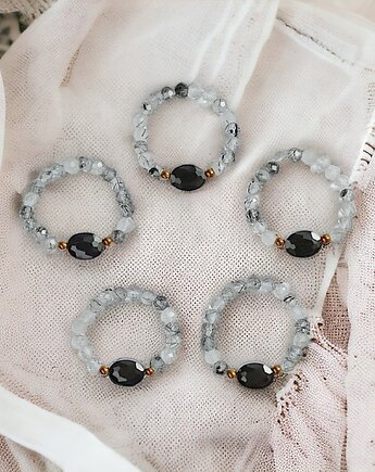 Pierścionek elastyczny: turmalin, kwarc z turmalinem, kaktusia