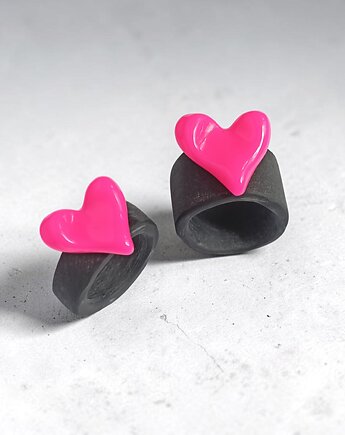 Pierścionek x2 : RAZEM TANIEJ! pierścionki z żywicy : HEART : pink & black, kaktusia