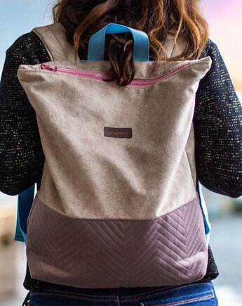 Beżowo-różowy plecak z suwakiem, raspberi