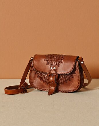 Torebka skórzana ręcznie robiona góralska ze skóry Sol wzory, SempreArte