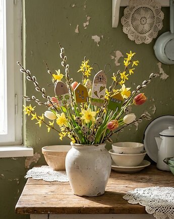 Zestaw Wielkanocny Drewniane Ozdoby  na piku w Stylu Skandynawskim, Panda Design