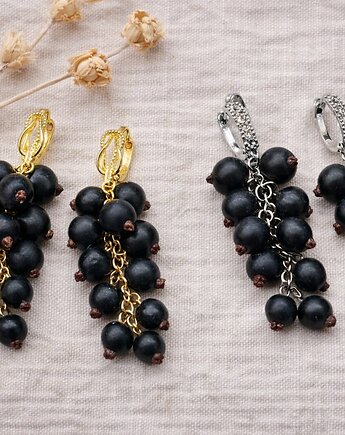 Kolczyki Czarna Porzeczka handmade polimerowa glina - srebro lub złoto, MariaPolymer