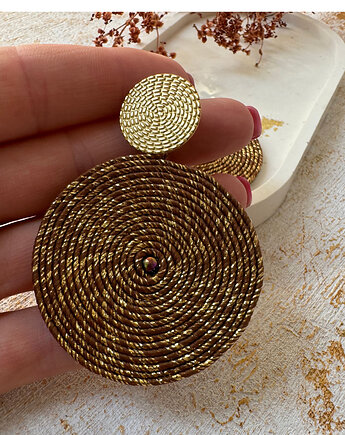 Duże kolczyki koła brązowe ze złotem, mahabi