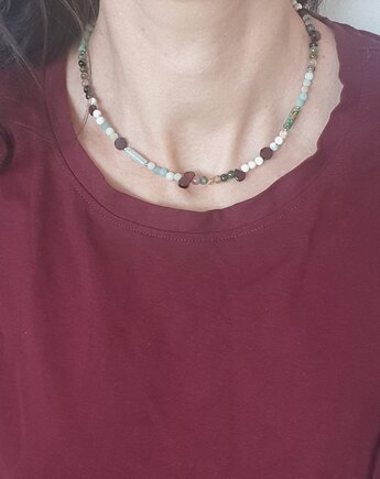 Naszyjnik choker BOHO ART granat, turmalin, amazonit, modesign