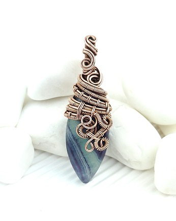 Fluoryt wisiorek wire wrapping, Blue Pearl Art