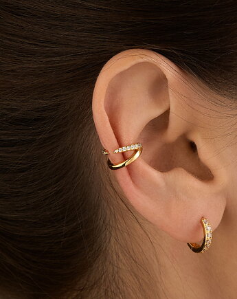 Złota nausznica z cyrkoniami "Modern"- srebro 925 pozłacane