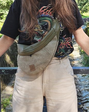 Nerka "Haru" zielona khaki  bawełniana z ekoskórą, hairoo