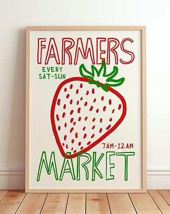 Grafika z truskawką i napisem FARMERS MARKET, Harvest Maison