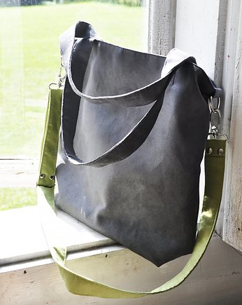 Torba hobo rozm. L - szary, limonka, PRACOWNIA 166