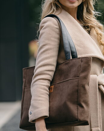 Torba NA LAPTOP Shopper z brązowego nubuku tapicerskiego, Karolina Audycka