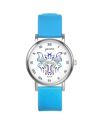 Zegarek  mały - Byk - silikonowy, niebieski, OSOBY - Prezent dla niej