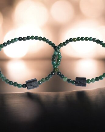 KOMPLET dla PARY : agat mszysty & czarny turmalin, kaktusia