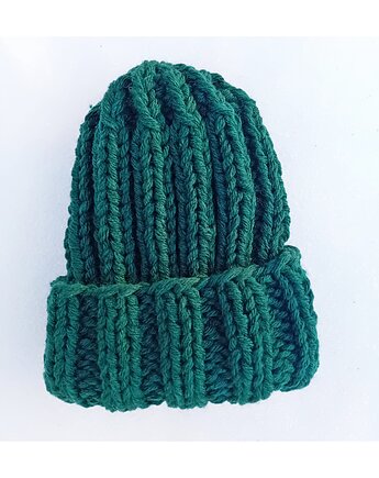 Czapka beanie  z wełną  leśna zieleń, Mademoiselle Patrini