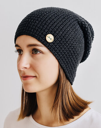 Czapka całoroczna przejściowa cienka bawełna s/m unisex antracyt, splotomaniaa
