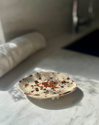 Ceramiczna Mydelniczka Owalna Beżowa w Brązowe Ciapki, Maison Fragile