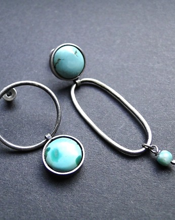 Kolczyki srebrne Turkusy & amazonit, Memero