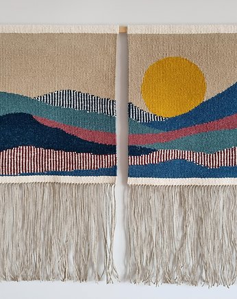 Ręcznie tkany kilim - wełniana makatka - Dyptyk FALE SŁOŃCA, Topole 