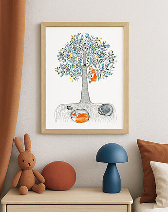 Drzewko ze zwierzątkami, 30x40 cm, JUST ILUST Justyna Małczak