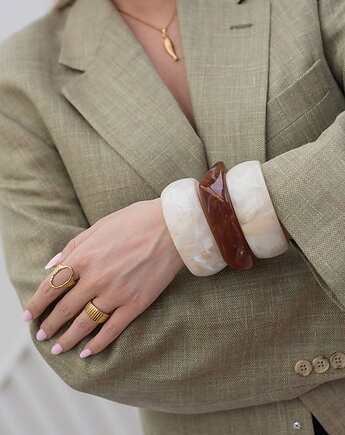 Szeroka kremowa bransoletka obręcz z żywicy Paraiso Vanillae, Paraiso