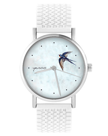 Zegarek - Jaskółka - silikonowy, biały, OSOBY - Prezent dla teścia