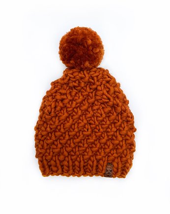 Ruda czapka z grubej wełny z pomponem, Holy Alpaca Knit