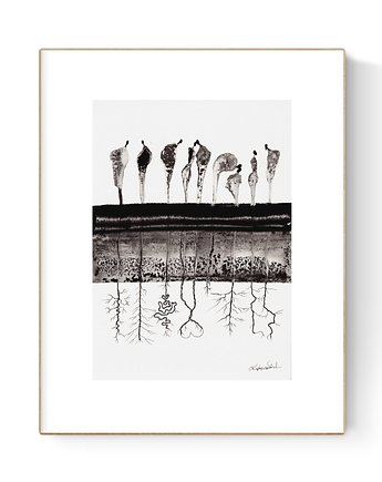 Grafika 21X30 malowana ręcznie na papierze, MiniMalArt