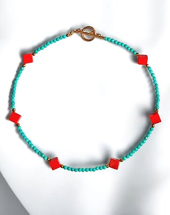 UNIKATOWY naszyjnik SUMMER COLLECTION magnezyt,koral pomarańczowy, kaktusia