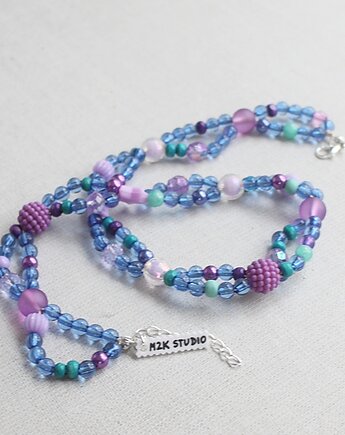 Kolorowy naszyjnik fiolet niebieski granat podwójny, m2k studio