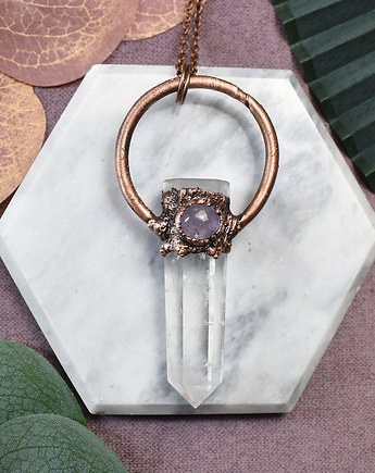 Miedziany wisior amulet z kwarcem i ametystem #34, Spirit Of Copper