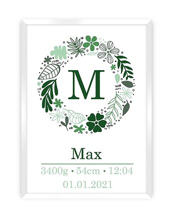 Metryczka Flowers green 30x40cm, Yellow Tipi