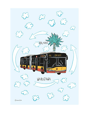 Plakat A4 Warszawa Autobus Solaris Urbino 18, Gliniana Kura