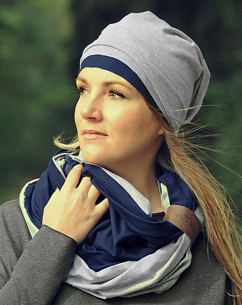 Zestaw Dwukolorowy Komin Tuba + Czapka Atrament, purol design