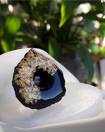Duży czarno-złoty pierścionek, Figa handmade accessories